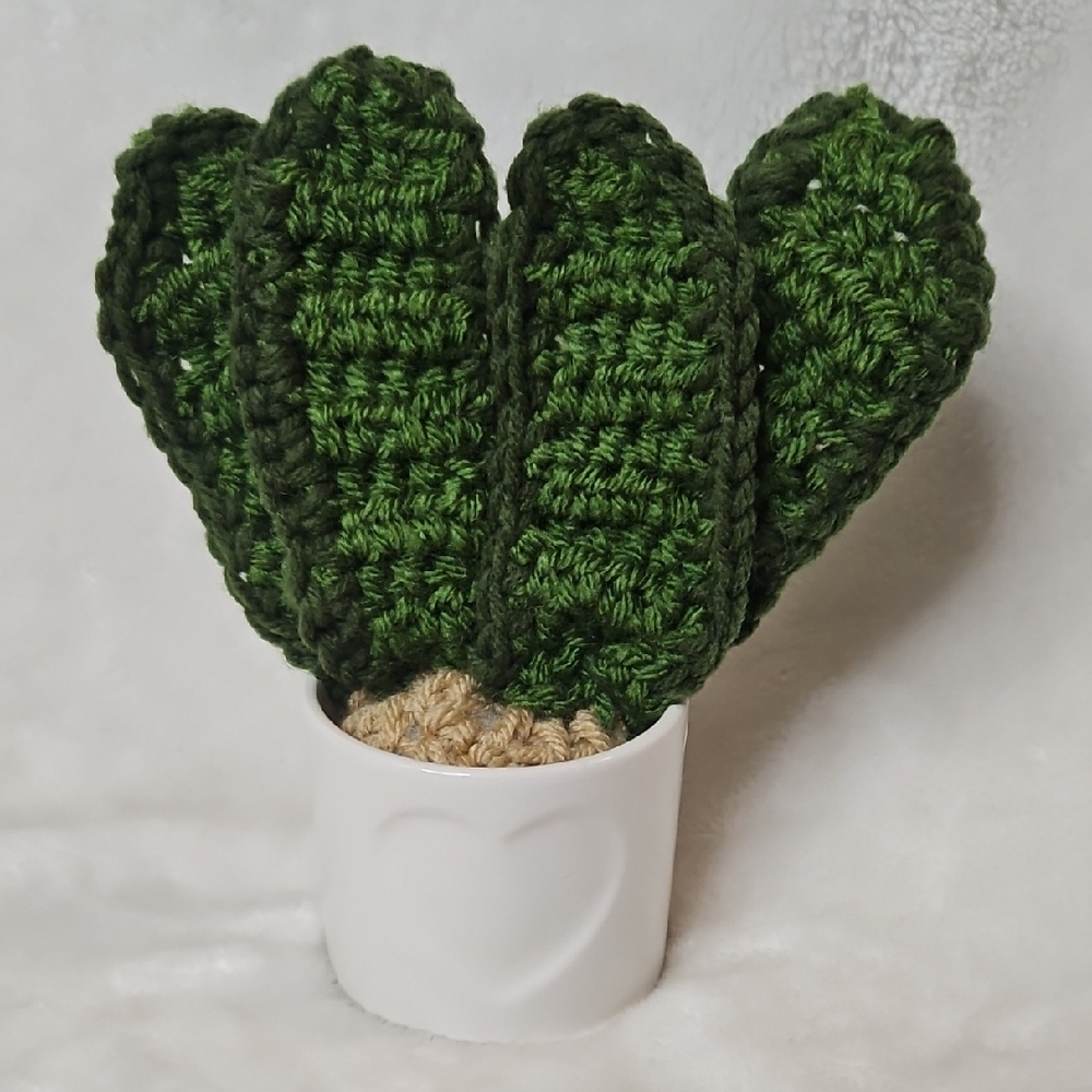 Handmade Crochet Snake Plant in Heart Ceramic Pot